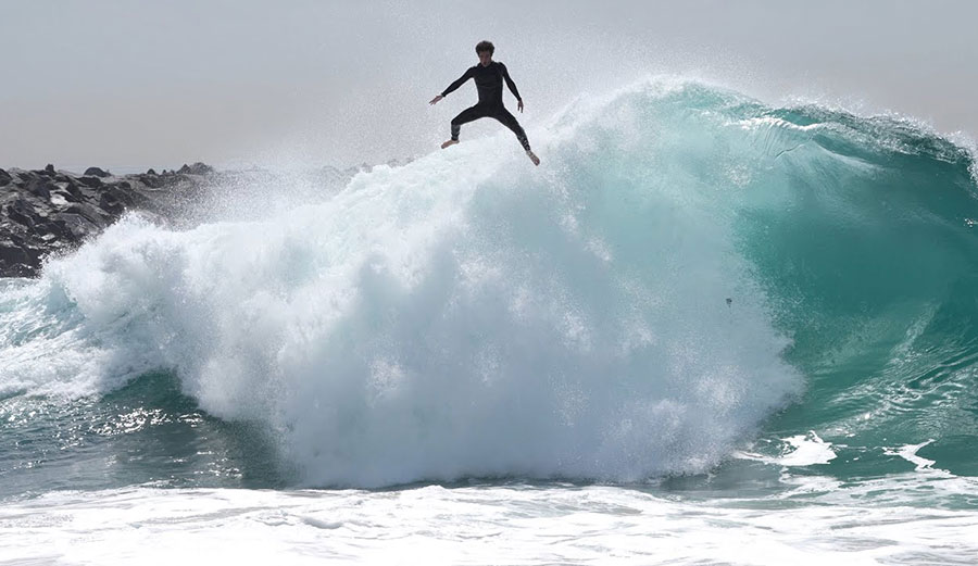 Mason Ho surfing at the Wedge