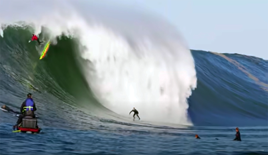 A surfer wipes out at Mavericks