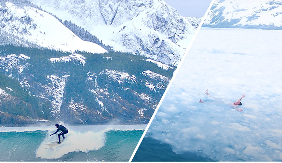 Steve-O surfing in Alaska