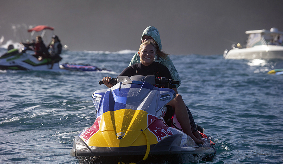 Izzi Gomez on a jet ski at jaws