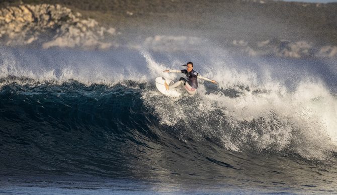 Niki Van Dijk surfing at Rottnest Island