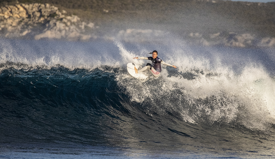 Niki Van Dijk surfing at Rottnest Island