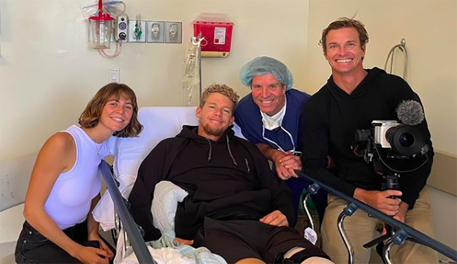 John John Florence lays in bed after surgery