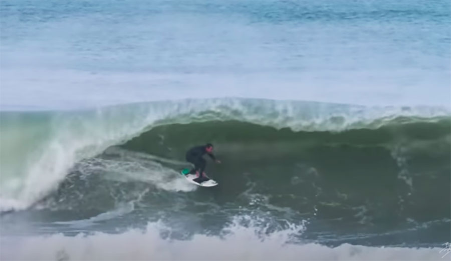 Brett Barley rides a barrel in the Outer Banks