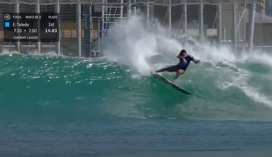 Filipe Toledo surfing at the Surf Ranch