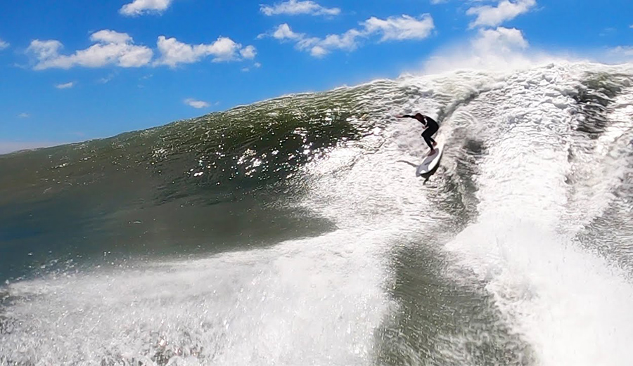 Ben Gravy surfs an outer reef off the New Jersey shore