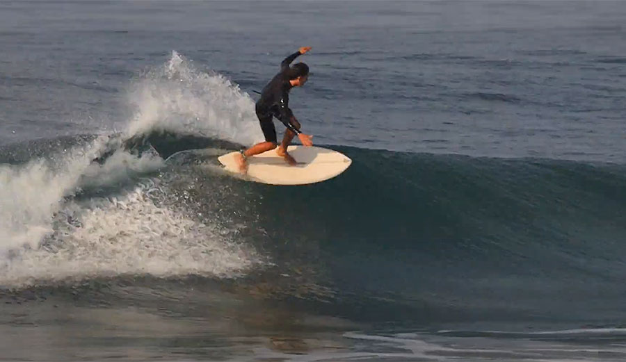Derrick Disney on twinzer surfboard