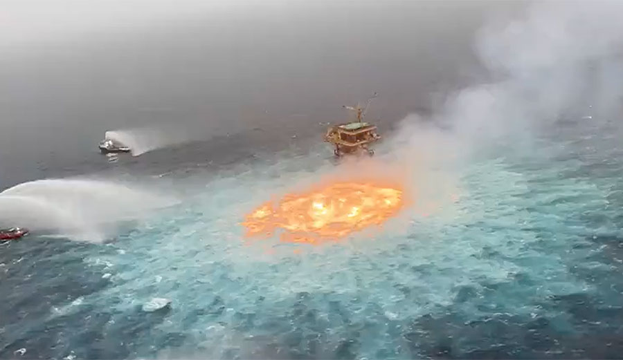 ocean on fire in Gulf of Mexico