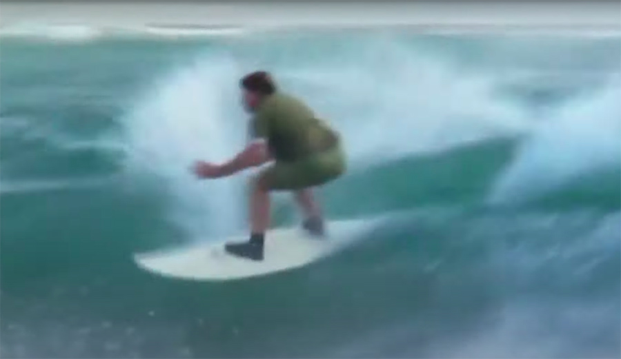 Steve Irwin surfing
