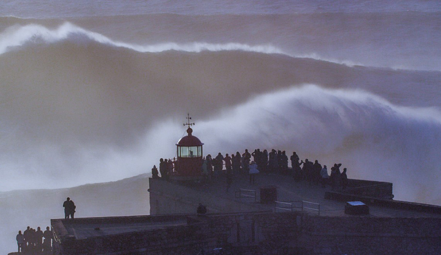 A wave breaks at Nazare, Portugal