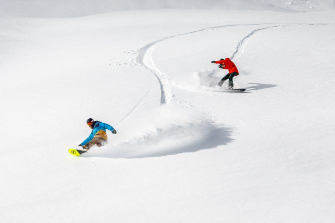 Snowboarding deep powder at Squaw Valley