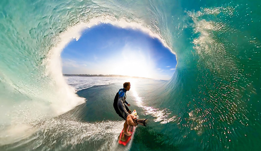 Jamie O'Brien rides a big barrel in Mexico