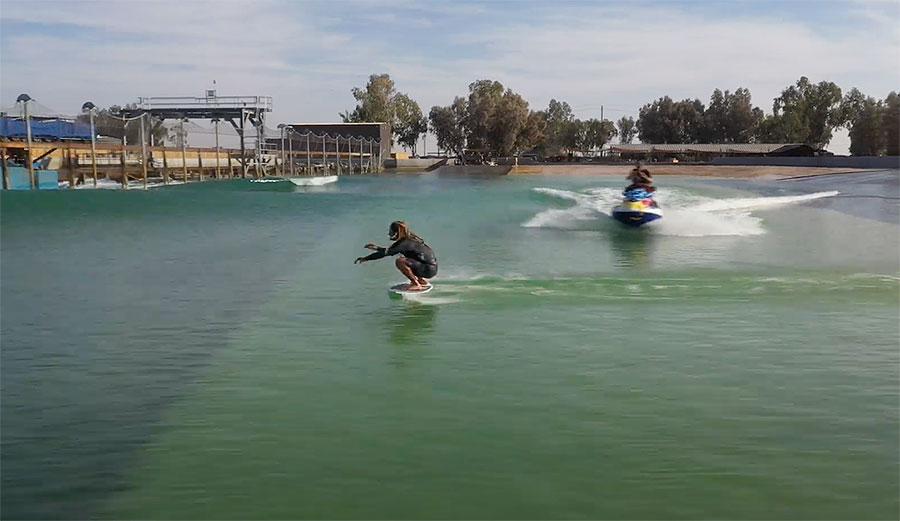 Austin Keen skim boarding at the Surf Ranch