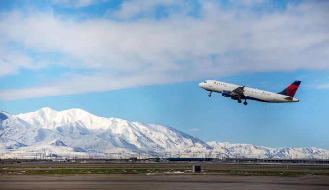 Salt Lake International Airport with mountains in background
