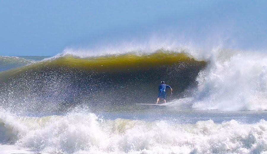 Jamie O'Brien surfing New Jersey hurricane Larry swell