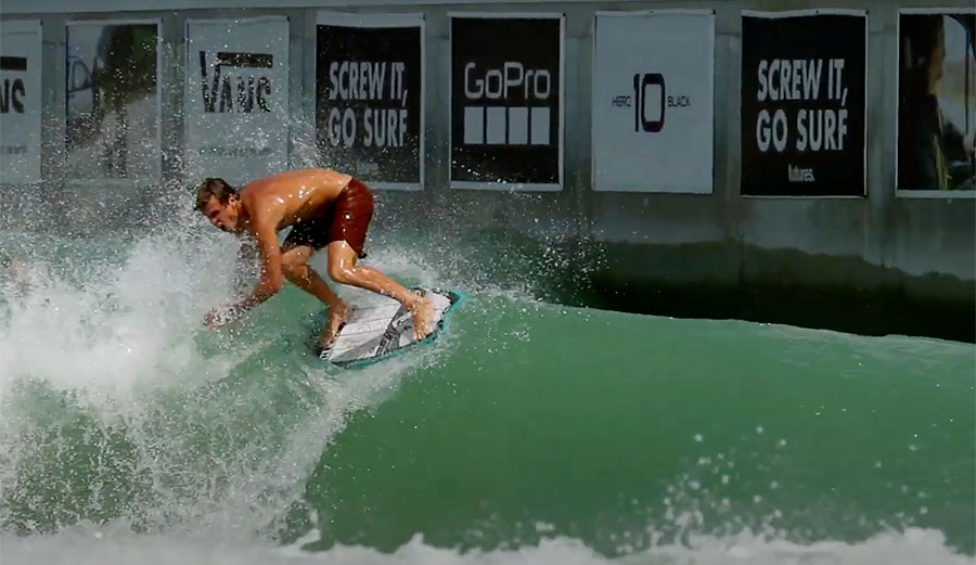 Koa Smith skim boarding in a pool