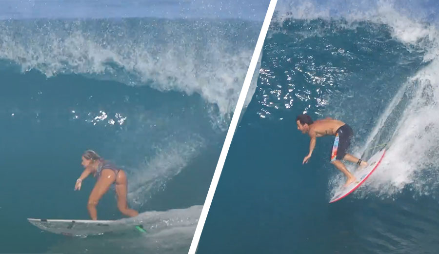 Mason Ho and Coco Ho surfing