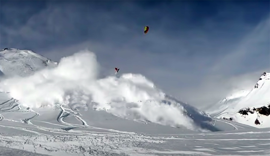 Dramatic Footage Shows a Snow Kiter Getting Caught in an Avalanche