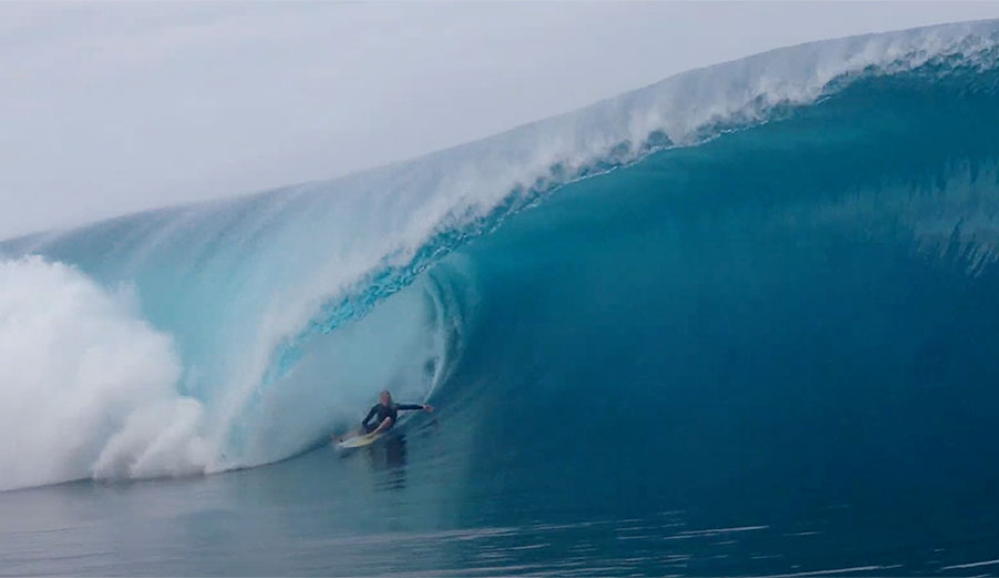 Russell Bierke surfing Teahupoo