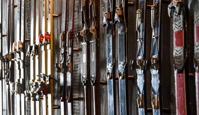 Skis on wall
