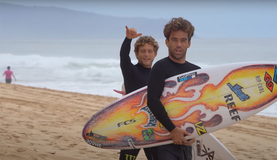 Mason Ho surfing with Parker Coffin