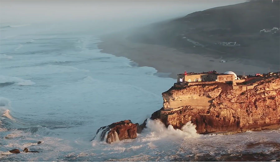 Nazare Tow Surfing Challenge from the air