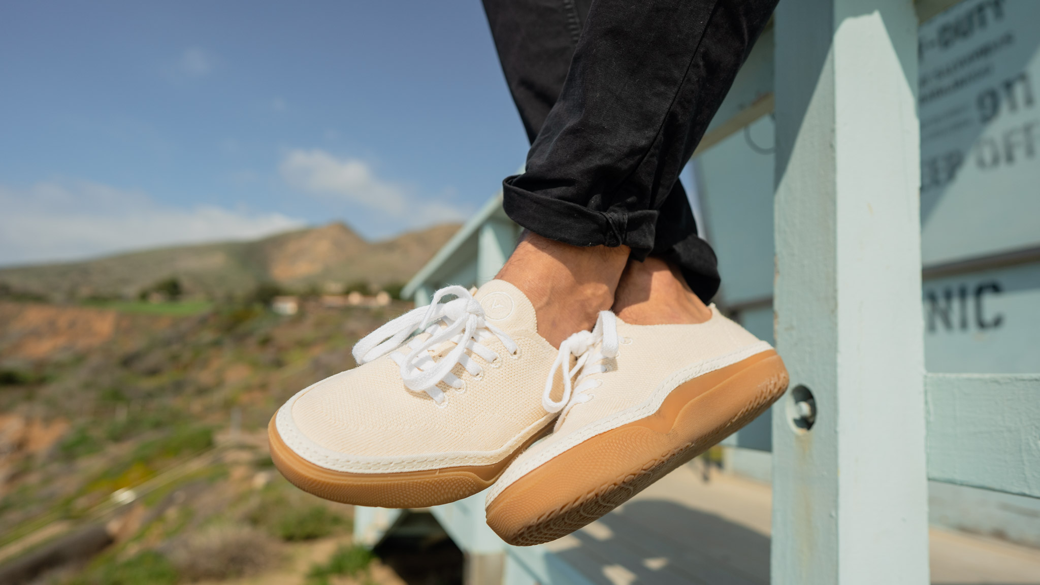 Vans Circle Vee Shoes at Lifeguard Tower on Beach