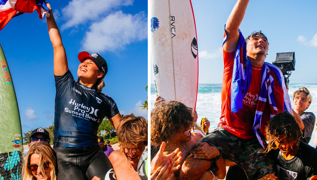With many of the usual suspects relegated to the sidelines, upstarts Barron Mamiya and Brissa Hennessy nabbed huge wins at the Hurley Pro Sunset yesterday in mostly clean, rippable surf. Hennessy became the first Costa Rican to win a Championship Tour event and Mamiya started to fulfill a promise of greatness since his highly touted Snapt4 performance. "I have no words, I've dreamed about this moment but I never thought it was possible," Hennessy said on the WSL broadcast after the Final. "To all those people that supported me, I did it." Mamiya continues his incredible dream run as an injury replacement – a stellar performance at Pipeline, following it up with his first CT win and now, the yellow leader's jersey. "I can't believe it, I literally can't believe it. I thought Pipe was the event I was going to do good in," said hometown favorite Mamiya. Mamiya and Hennessy both took down hot-handed surfers in the finals. Mamiya knocked out Kanoa Igarashi, who surfed a fearless game out at Sunset the whole event. Hennessy meanwhile beat a hungry Malia Manuel who was knocked off tour in Mexico last year but after a stellar showing at both Pipe and Sunset, is now ranked second in the world. Next stop for the World Surf League: Peniche, Portugal and Supertubos. 