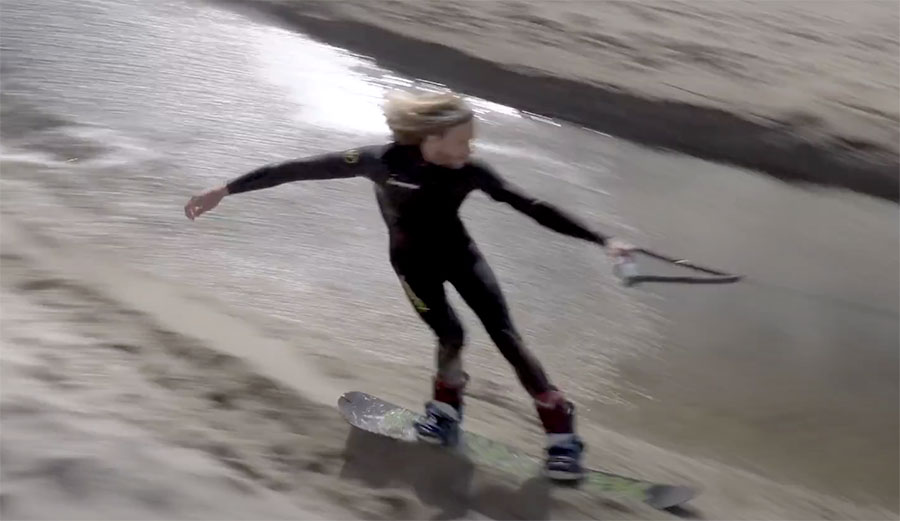 Snowboarding at the beach