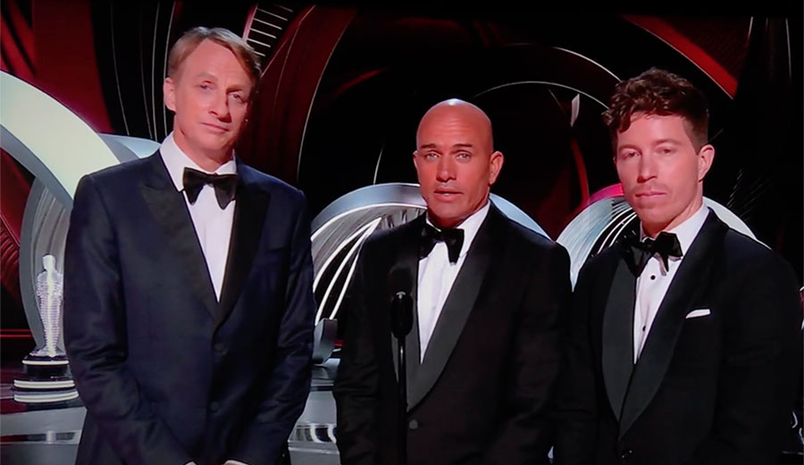 Kelly Slater, Tony Hawk, and Shaun White at the Oscars