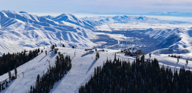 Skiing in the mountains in Sun Valley, Idaho, USA