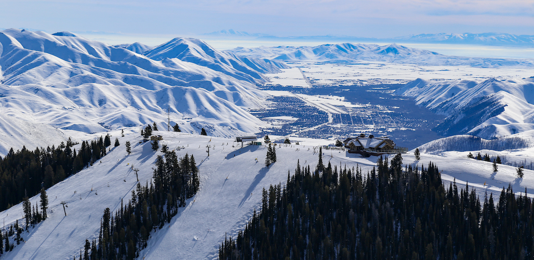 Skiing in the mountains in Sun Valley, Idaho, USA