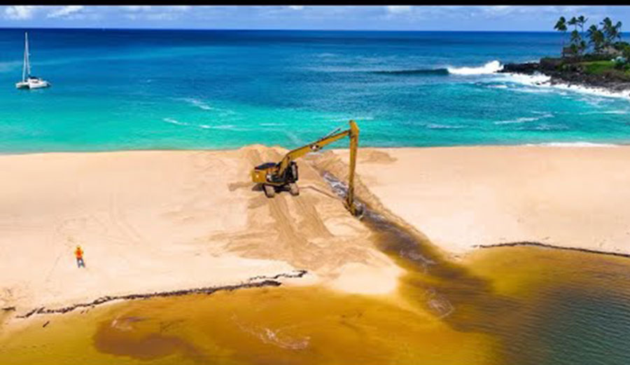 excavator at Waimea Bay
