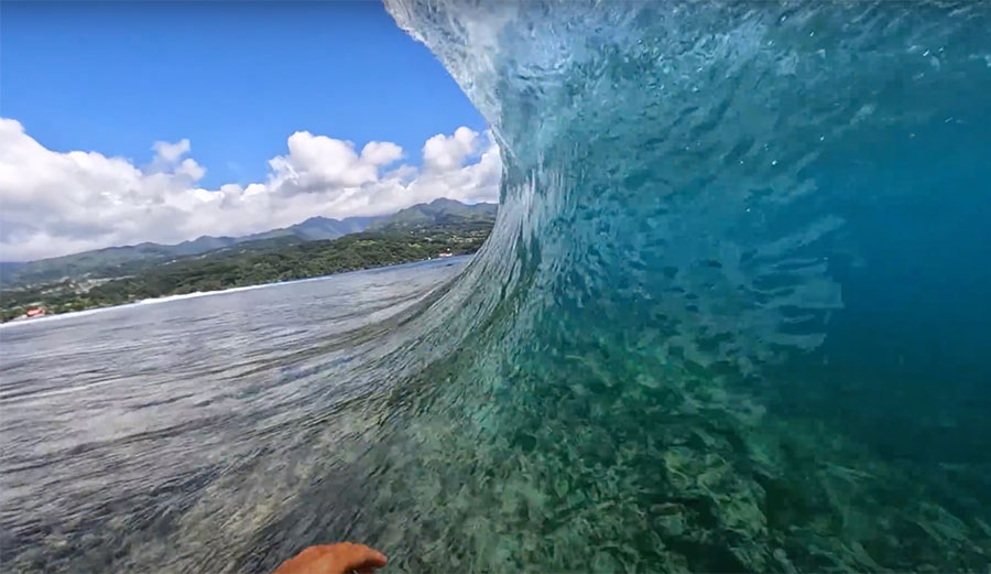 Tereva David surfing in Tahiti