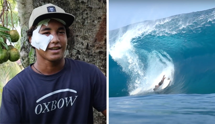 Gilbert Teavetehuritaua on Teahupoo wipeout