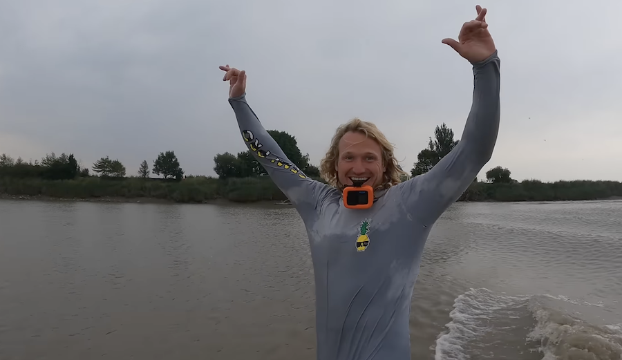 Ben Gravy rides the Severn Bore