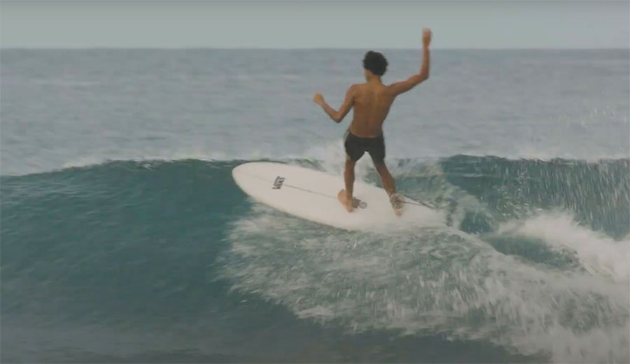 Mikey February surfing single fin