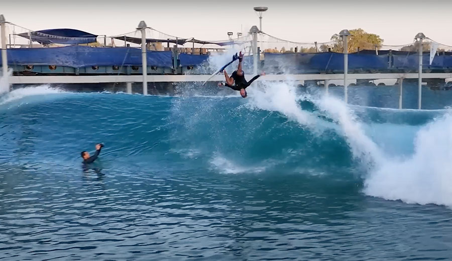 Kenny Lenny doing backflip at Surf Ranch