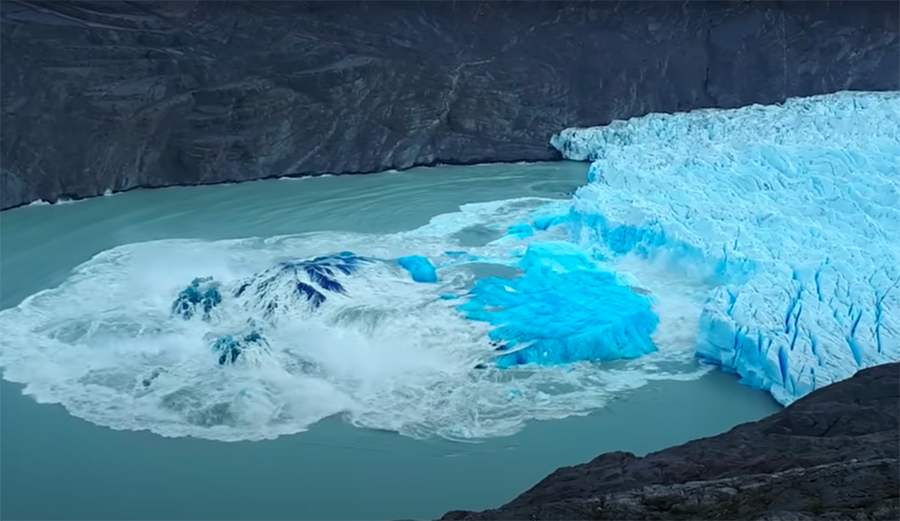 Would you surf these waves formed by a collapsing glacier in Chile? There's plenty of hazards. But the rewards might be many. Mainly an empty lineup.