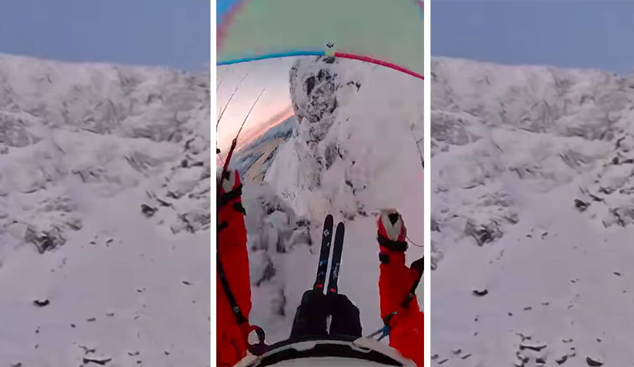 Norwegian speedflyer Kristoffer Hofstad posted this terrifying incident to his Instagram page. He tried to thread the needle in this chute and it went wrong.