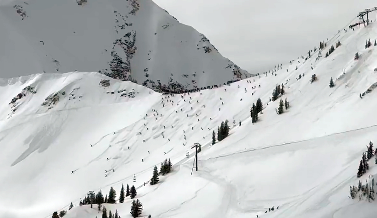 Watch Skiers Tear Up This Snowbird Run Like Ants at a Picnic as the Gate Drops