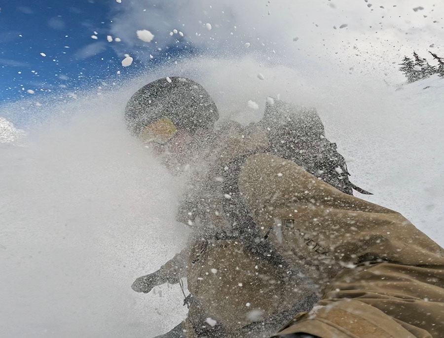 testing the smith pursuit glacier glasses in deep powder