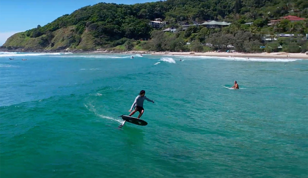 Adam Bennetts foil surfing in Byron bay