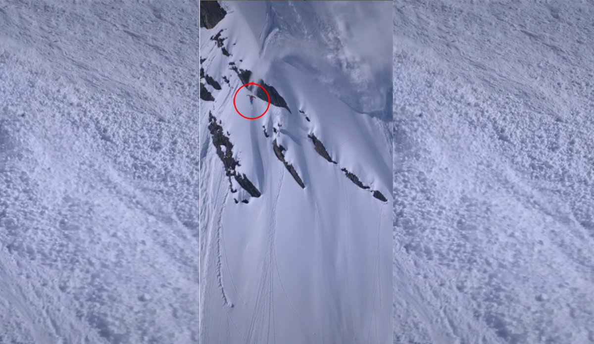 Watch This Skier Air Out of One Avalanche Only to be Caught by Another