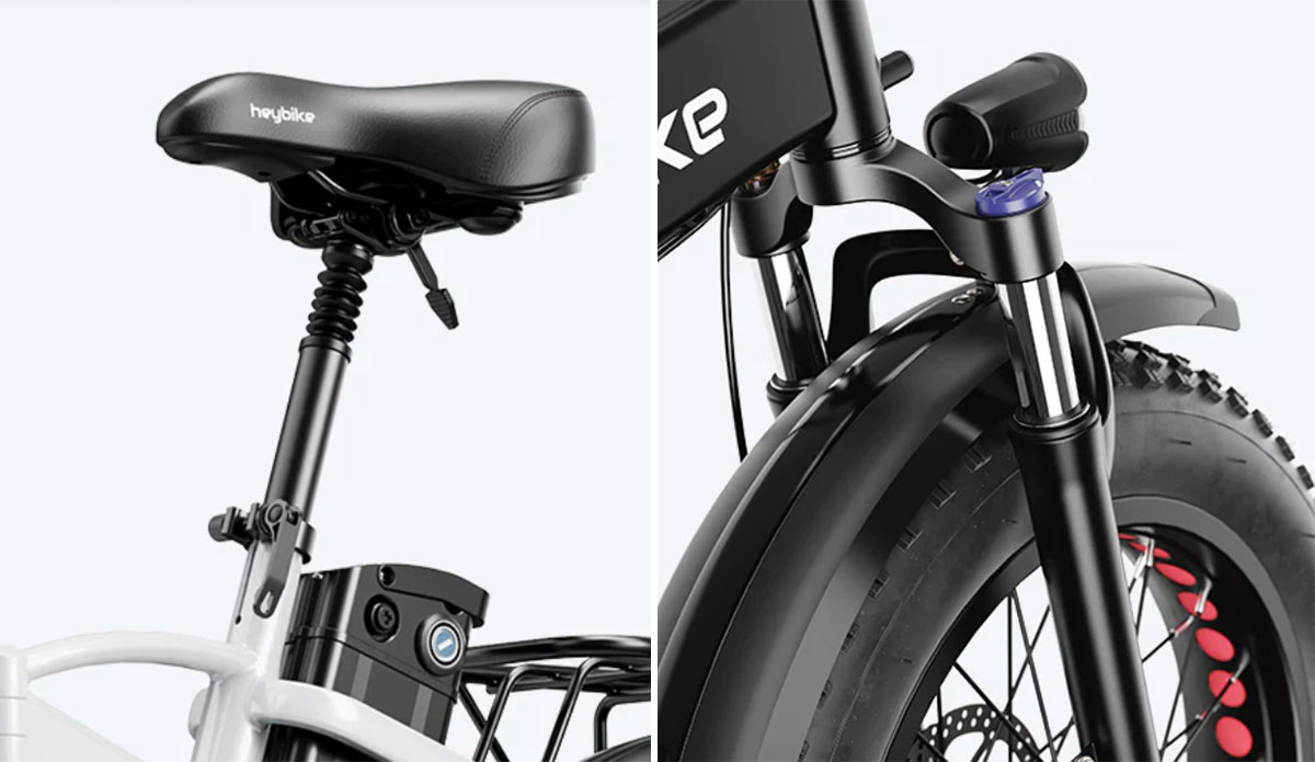 With front fork and seat post suspension, the Hey Bike Mars is a smooth ride.