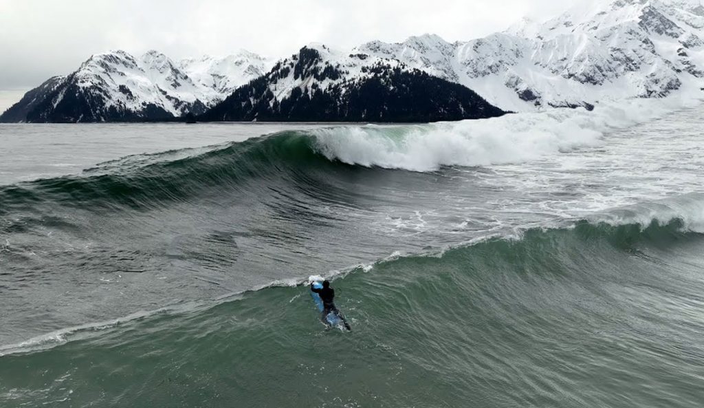 Ben Gravy surfing in Alaska