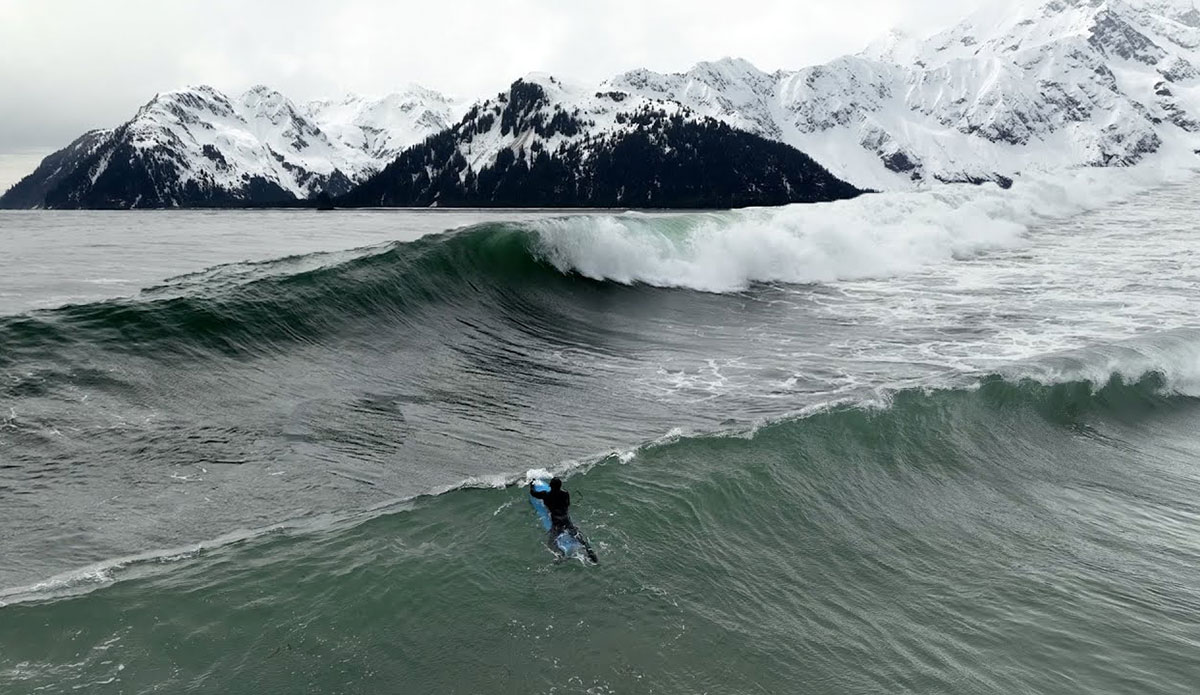 Ben Gravy surfing in Alaska