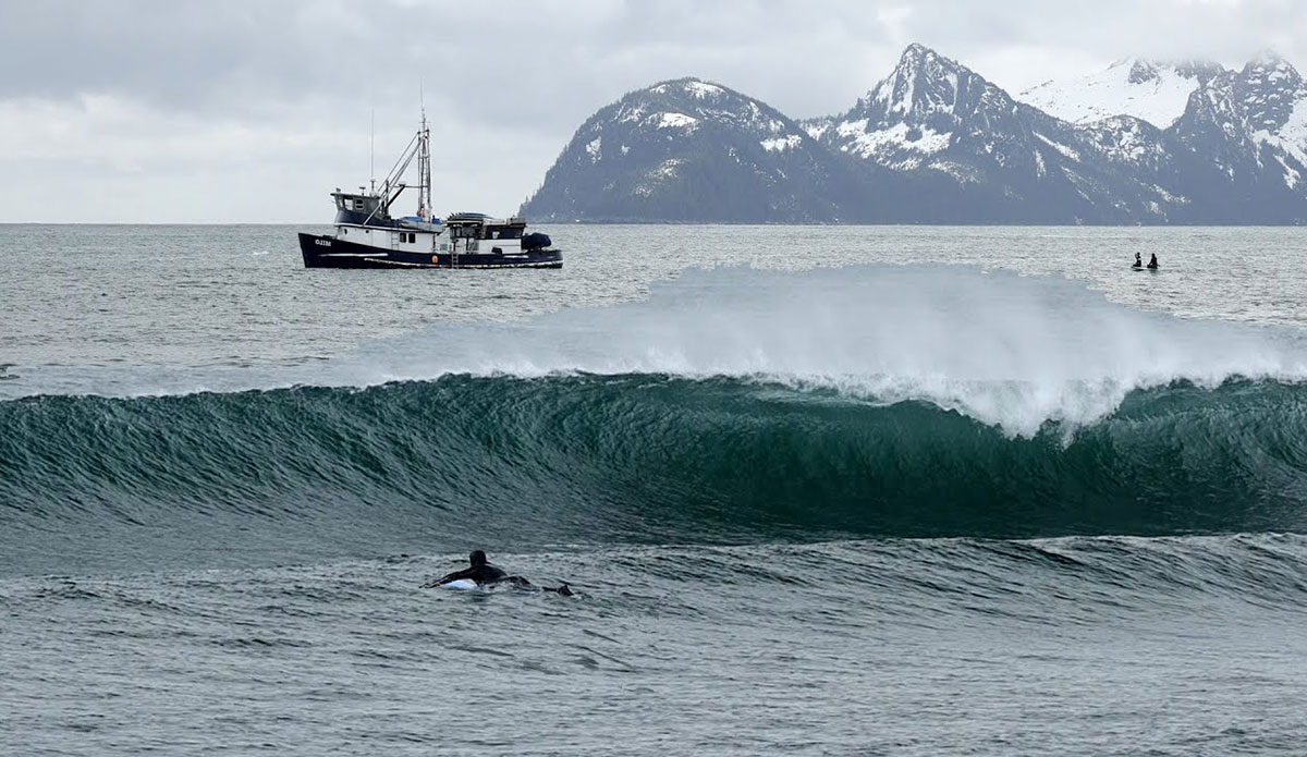 Ben Gravy surfing in Alaska