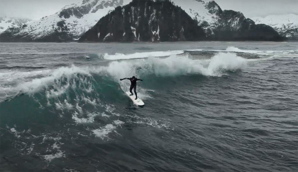Ben Gravy surfing in Alaska