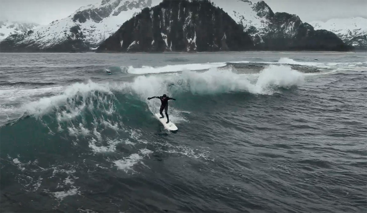 Ben Gravy surfing in Alaska